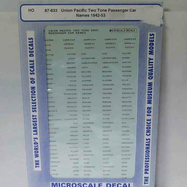 Union Pacific Two Tone Passenger Car Names (1942-1953)